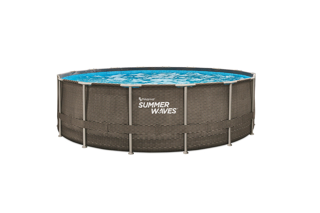 Summer Waves Stahlrohrbecken Rattan Dunkel 488x122cm mit RX1500 Filter Pump