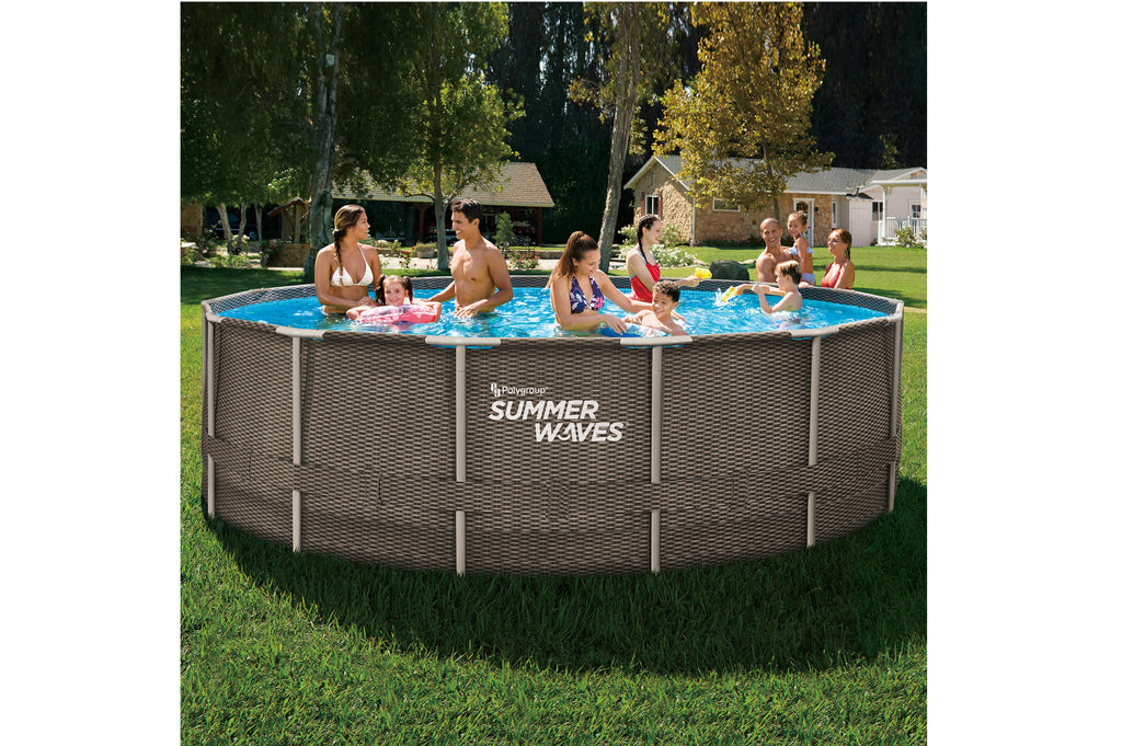 Summer Waves Stahlrohrbecken Rattan Dunkel 488x122cm mit RX1500 Filter Pump