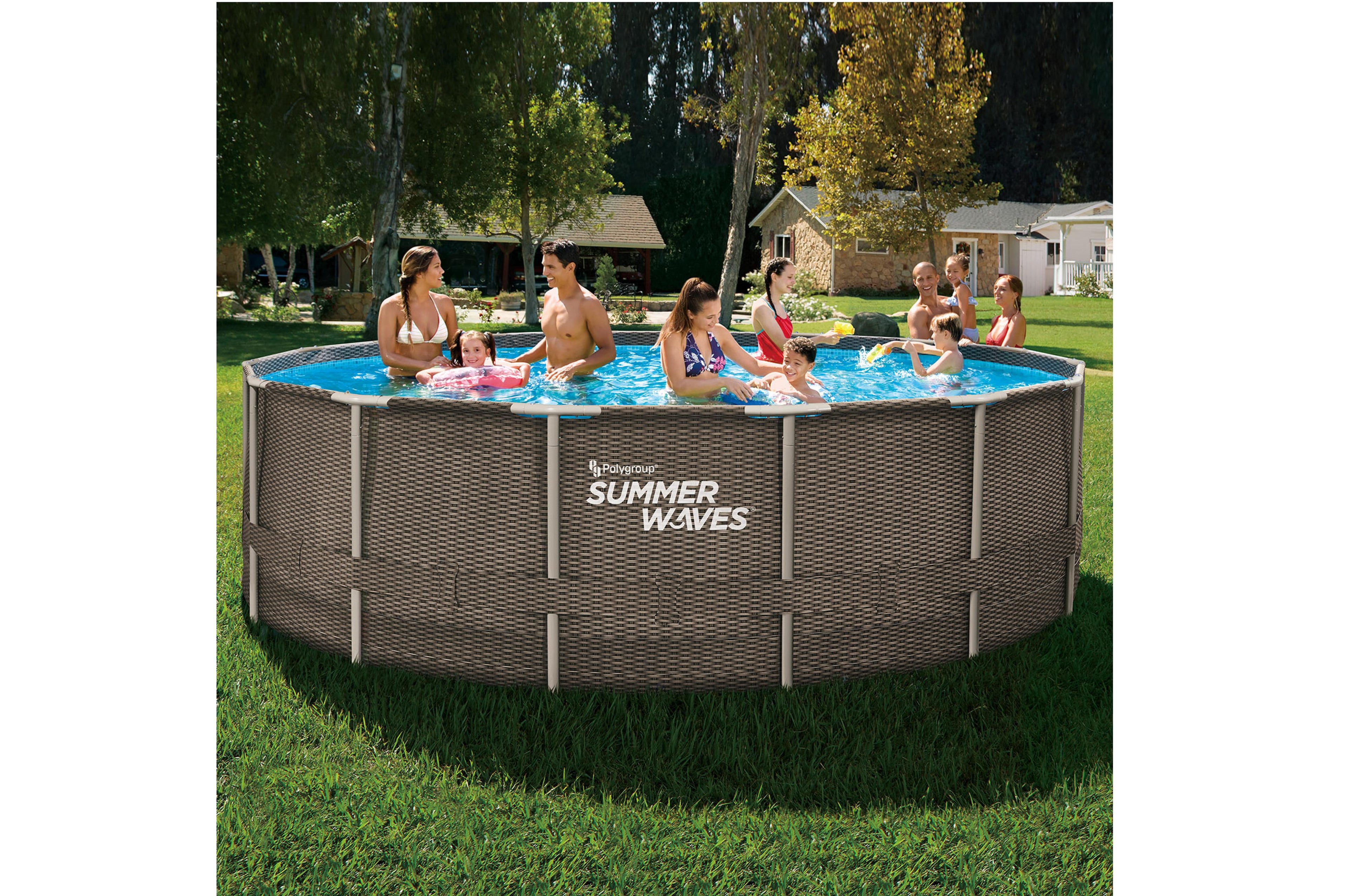 Summer Waves Stahlrohrbecken Rattan Dunkel 488x122cm mit RX1500 Filter Pump